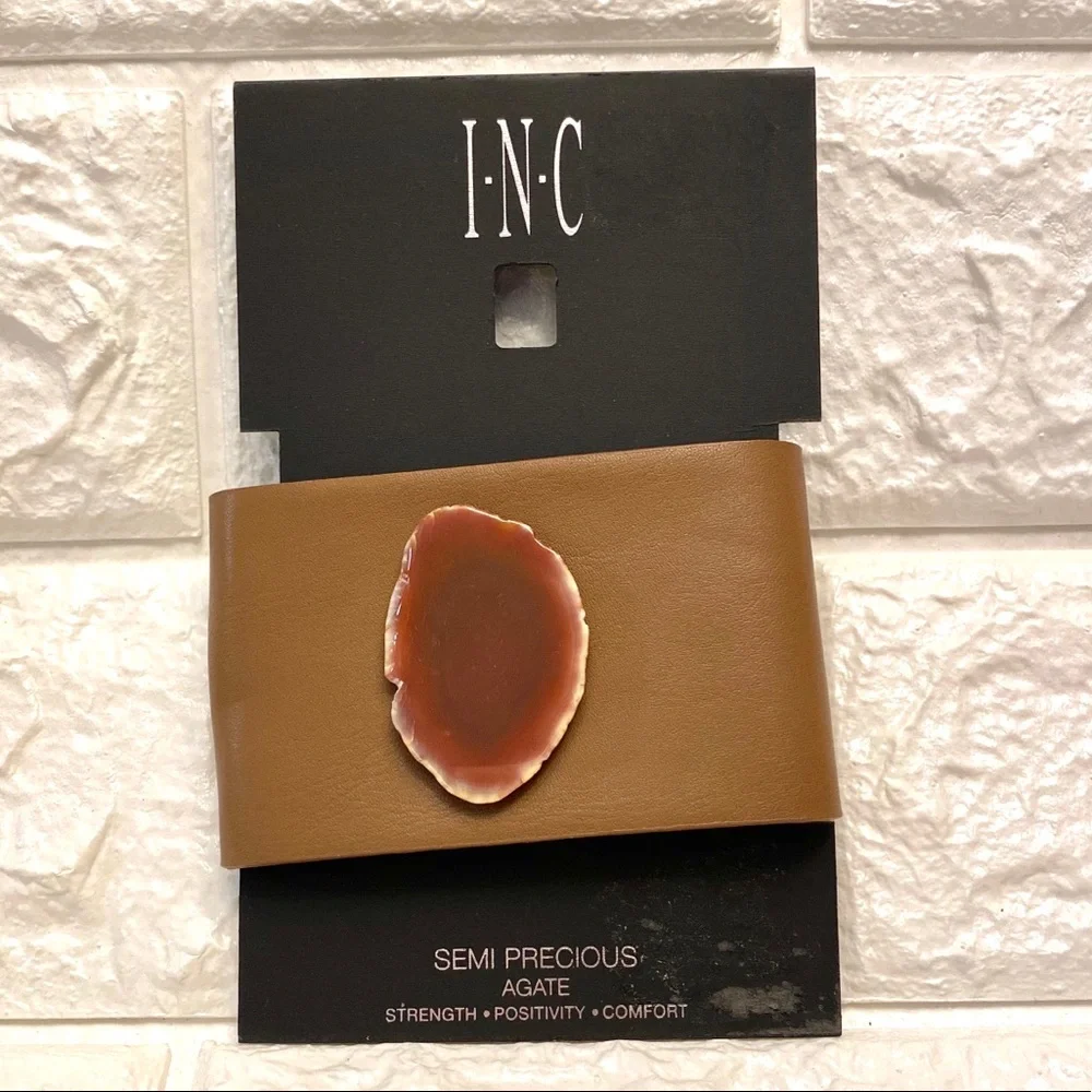 Faux Leather Cuff and Agate Bracelet by I.… - Picture 4 of 10